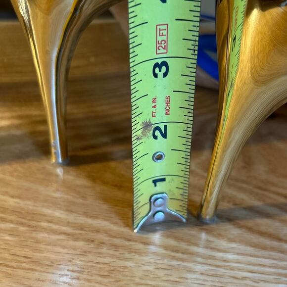 Zara Size 8.5 Basic Collection Strappy Blue Suede with 3 inch Gold Heels - Picture 6 of 7